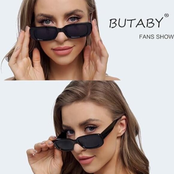 BUTABY Retro Rectangle Sunglasses for Women, 90’s Vintage, UV400 Protection. - Picture 4 of 5